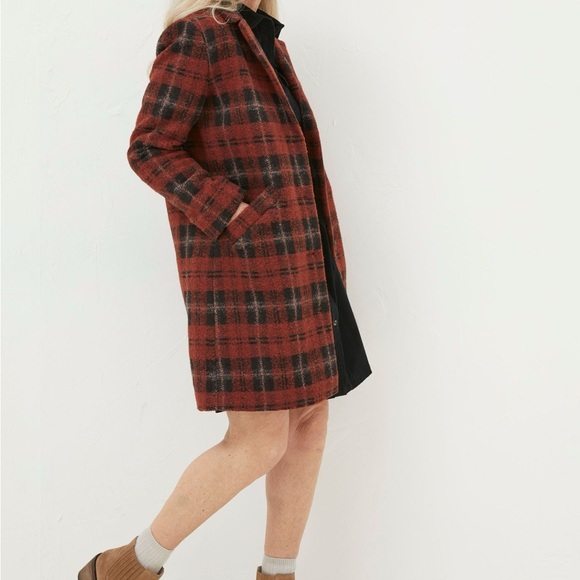 Fat Face Red and Black Checkered Pea Coat Size 12 NWT - Picture 3 of 8